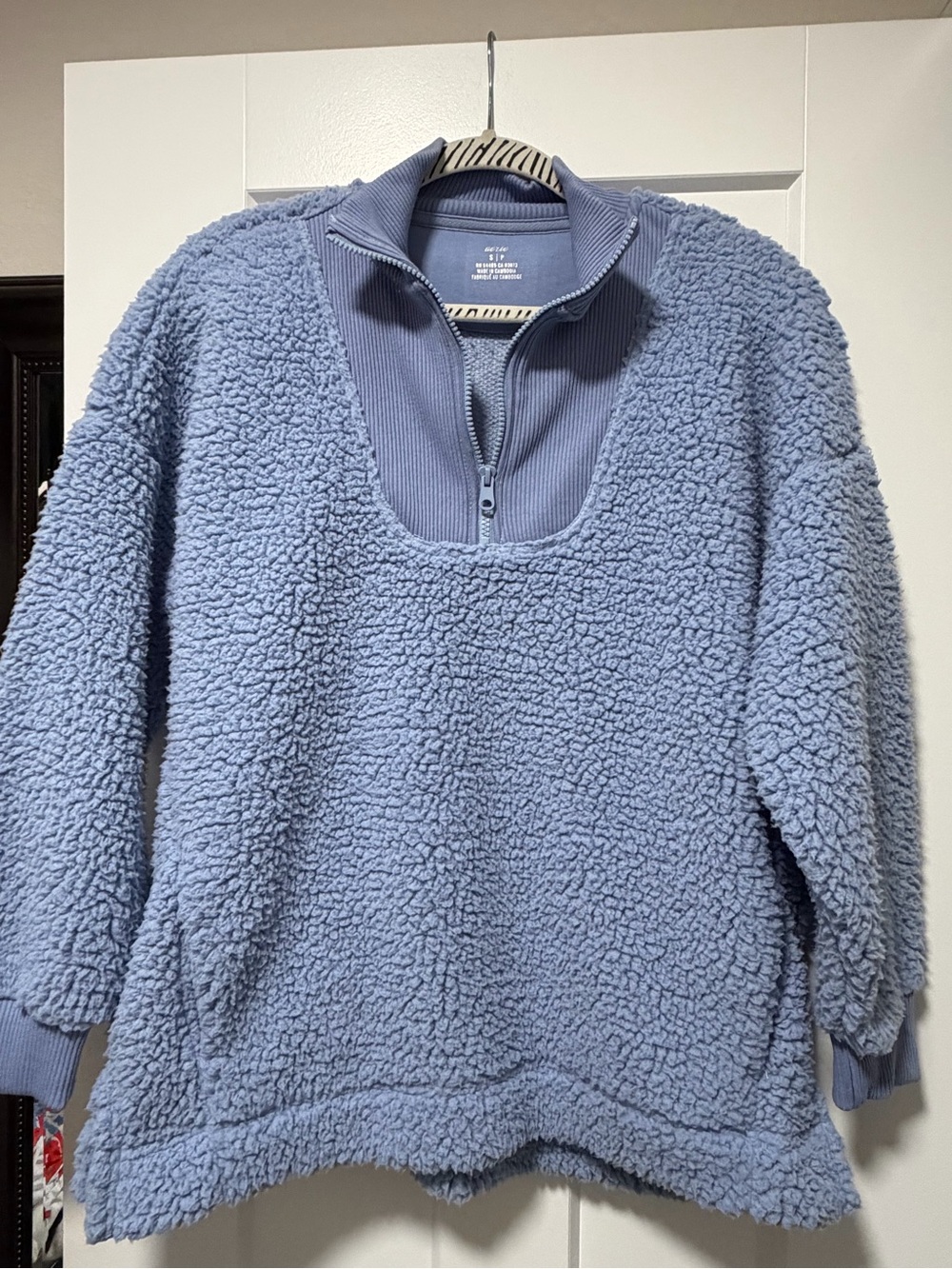 Aerie Cozy Light Blue Sherpa Quarter-Zip Pullover